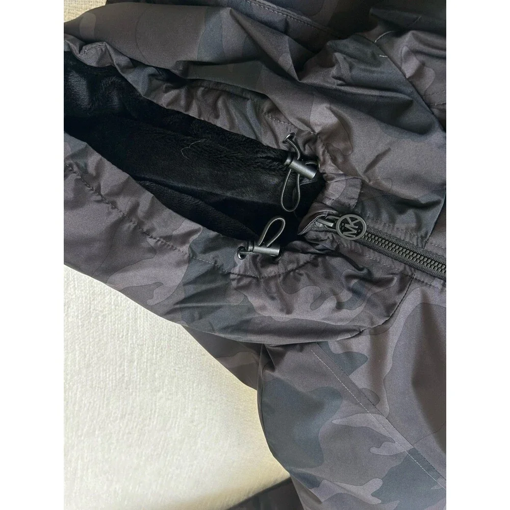 Michael Kors Black Gray Camouflage Hooded Jacket Size L Zippers Pockets